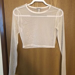 Mesh cropped long sleeve shirt